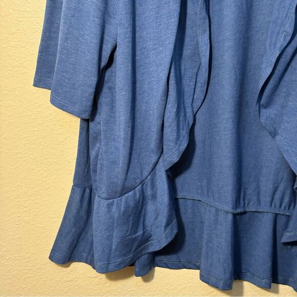 Emery Rose Open Ruffle Cardigan Women’s 5X Blue Short Sleeve. - Picture 4 of 9